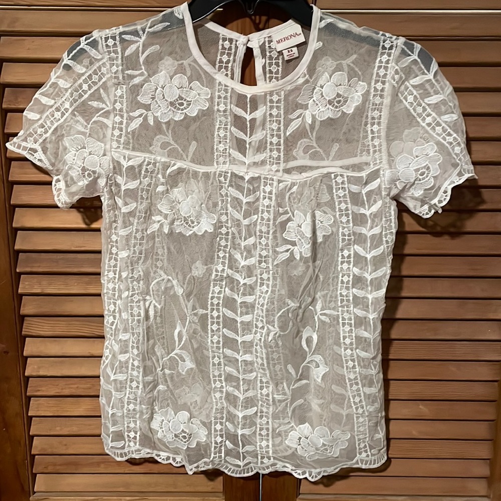 merona white sheer top, size XS
